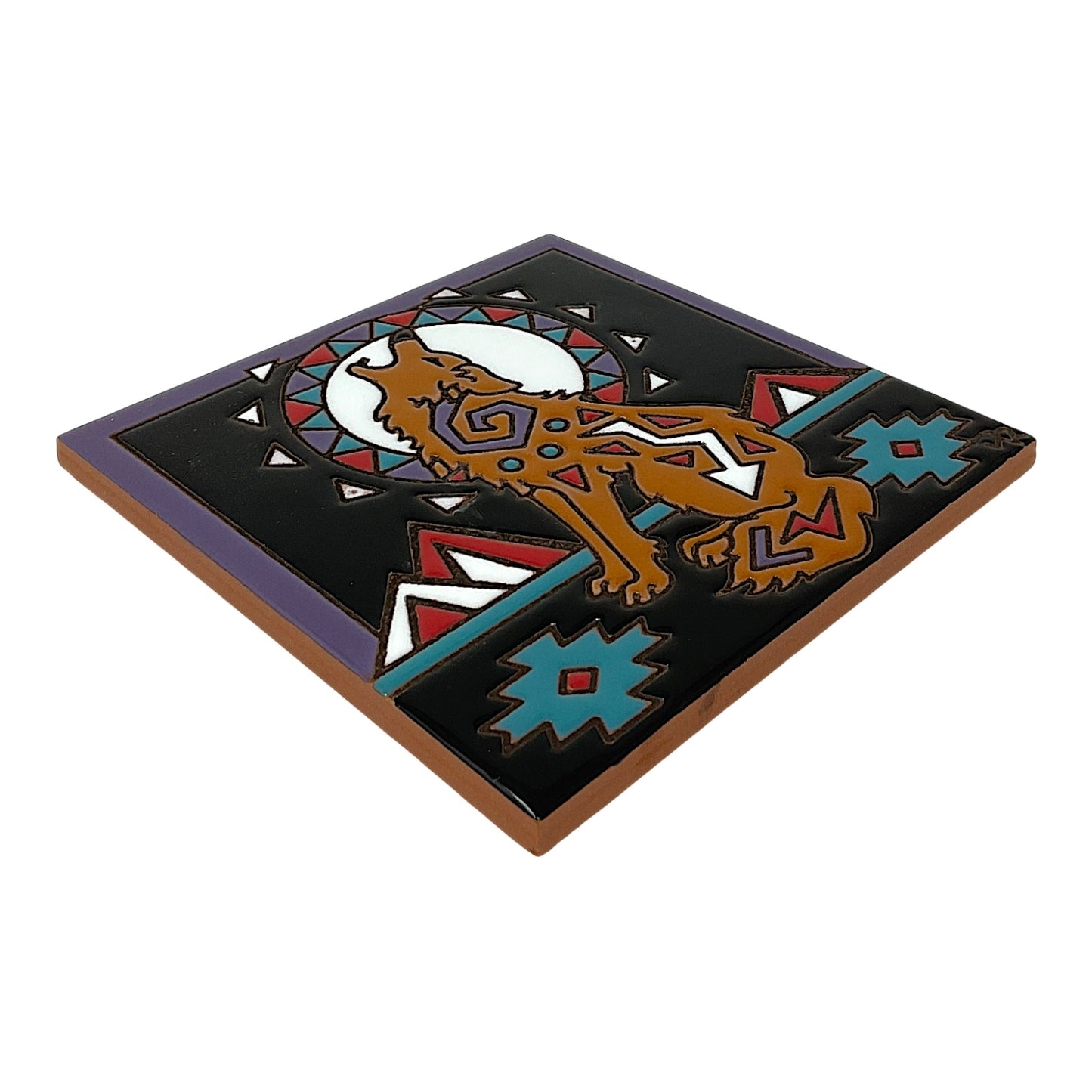 Earthtones Southwest Howling Coyote with Moon 6X6 Hand Glazed Decorative Tile or Kitchen Trivet