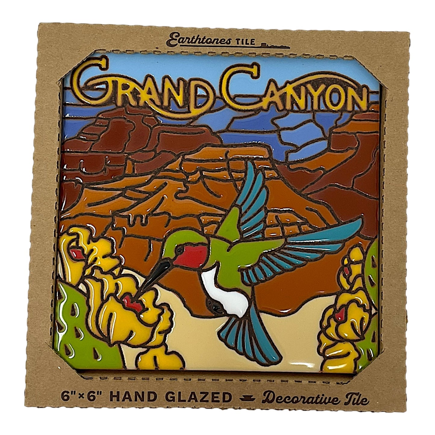 Earthtones Hummingbird at the Grand Canyon 6X6 Hand Glazed Southwest Decorative Tile or Kitchen Trivet