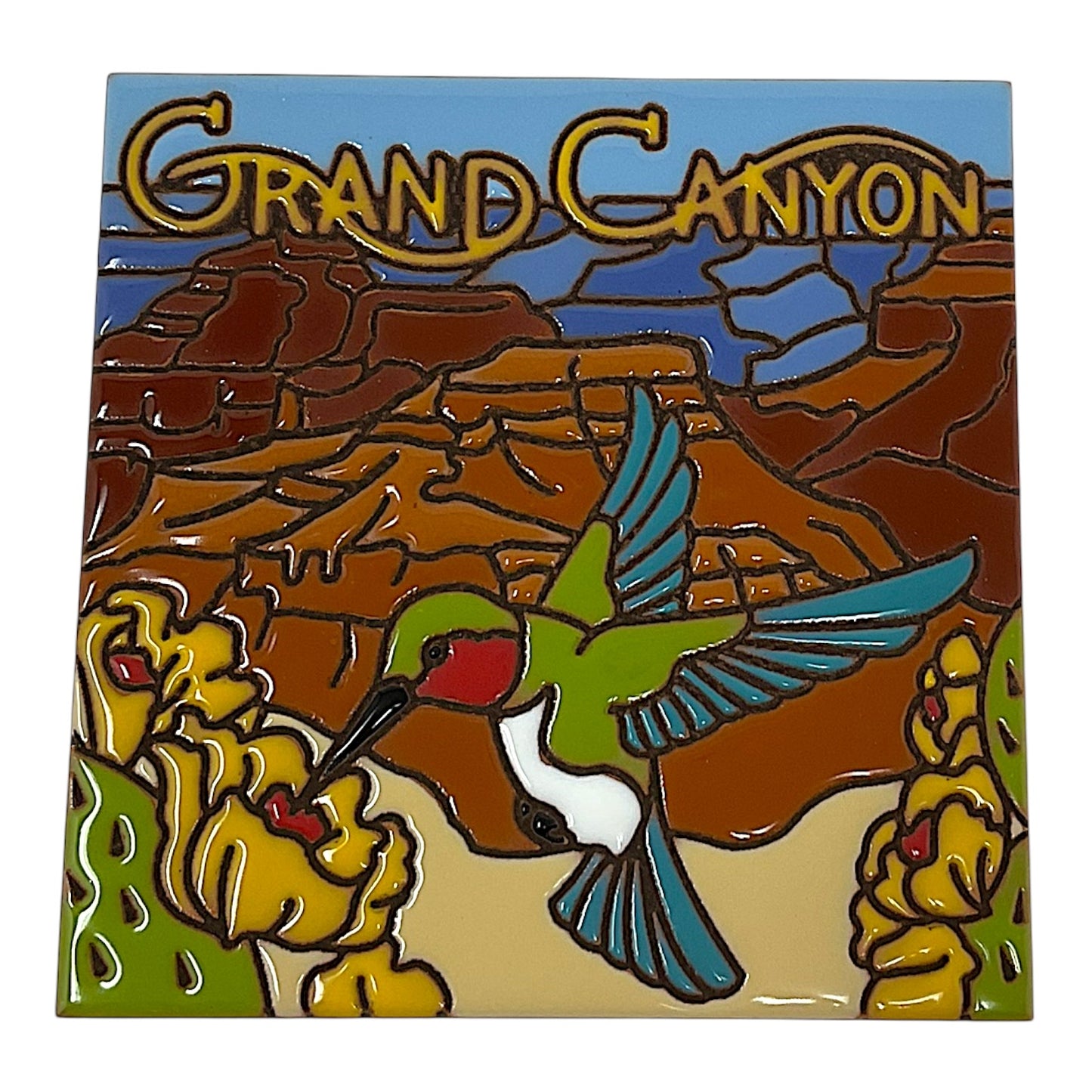 Earthtones Hummingbird at the Grand Canyon 6X6 Hand Glazed Southwest Decorative Tile or Kitchen Trivet