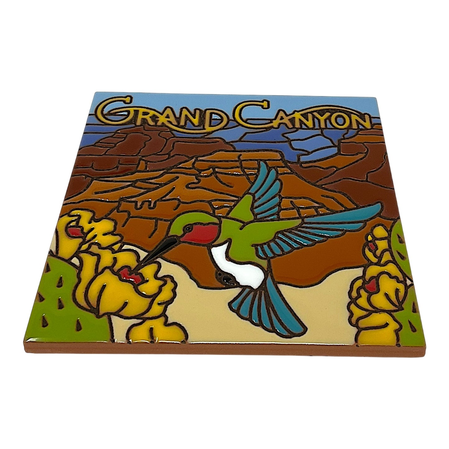 Earthtones Hummingbird at the Grand Canyon 6X6 Hand Glazed Southwest Decorative Tile or Kitchen Trivet