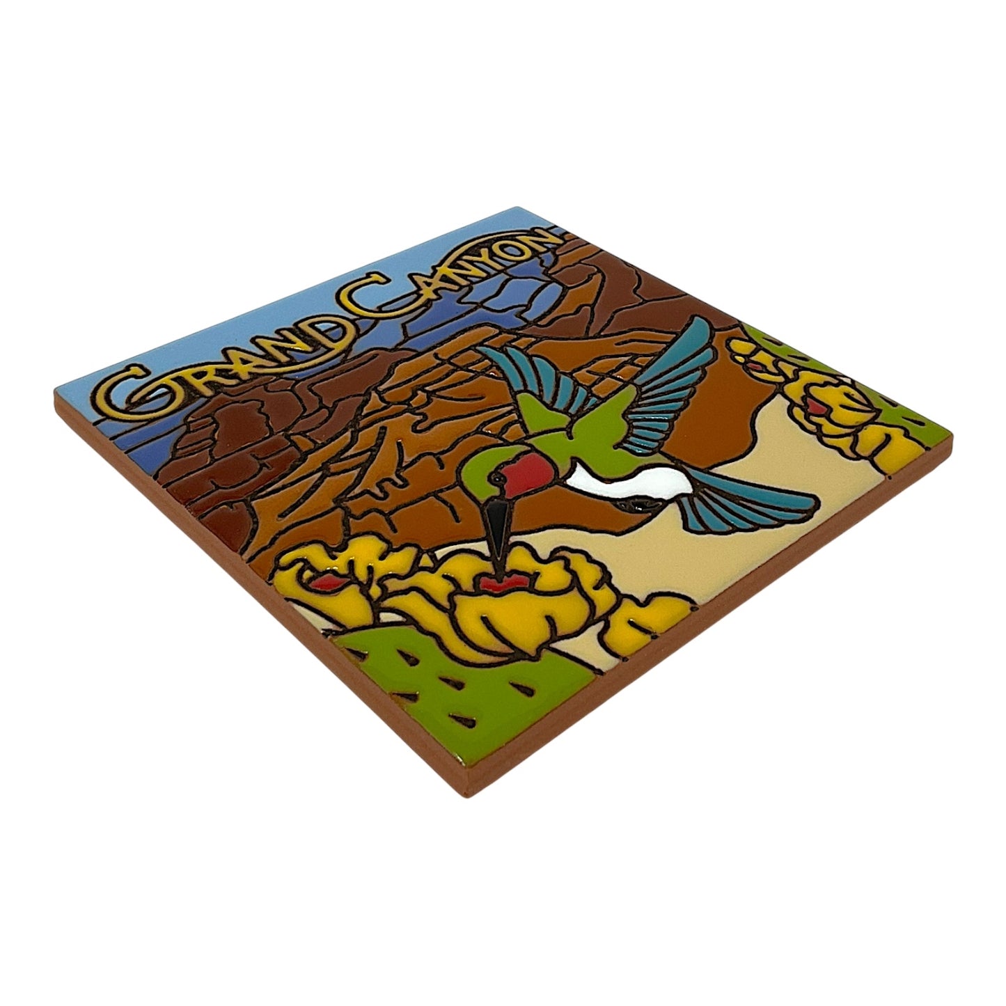 Earthtones Hummingbird at the Grand Canyon 6X6 Hand Glazed Southwest Decorative Tile or Kitchen Trivet