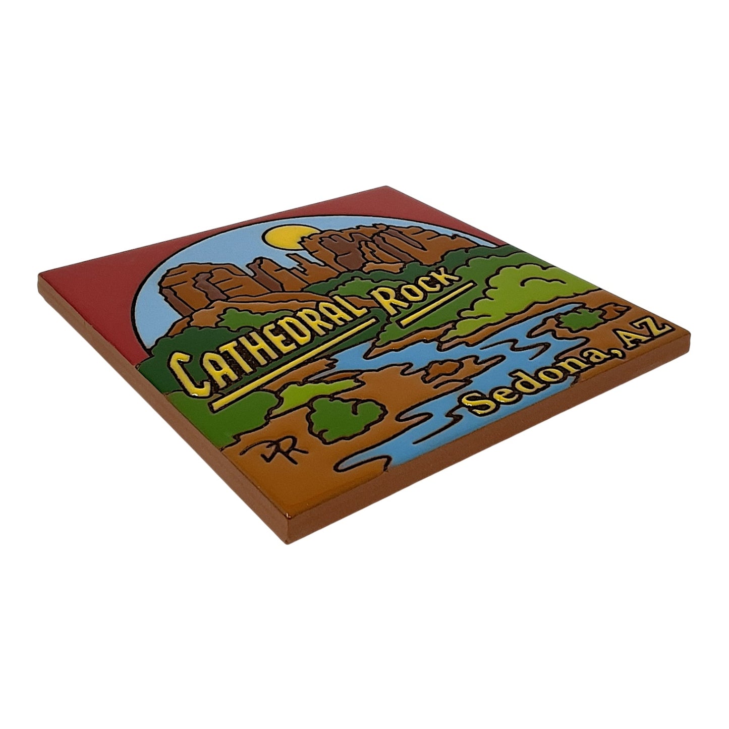 Earthtones Sedona Arizona Cathedral Rock 6X6 Colorful Hand Glazed Southwest Decorative Tile
