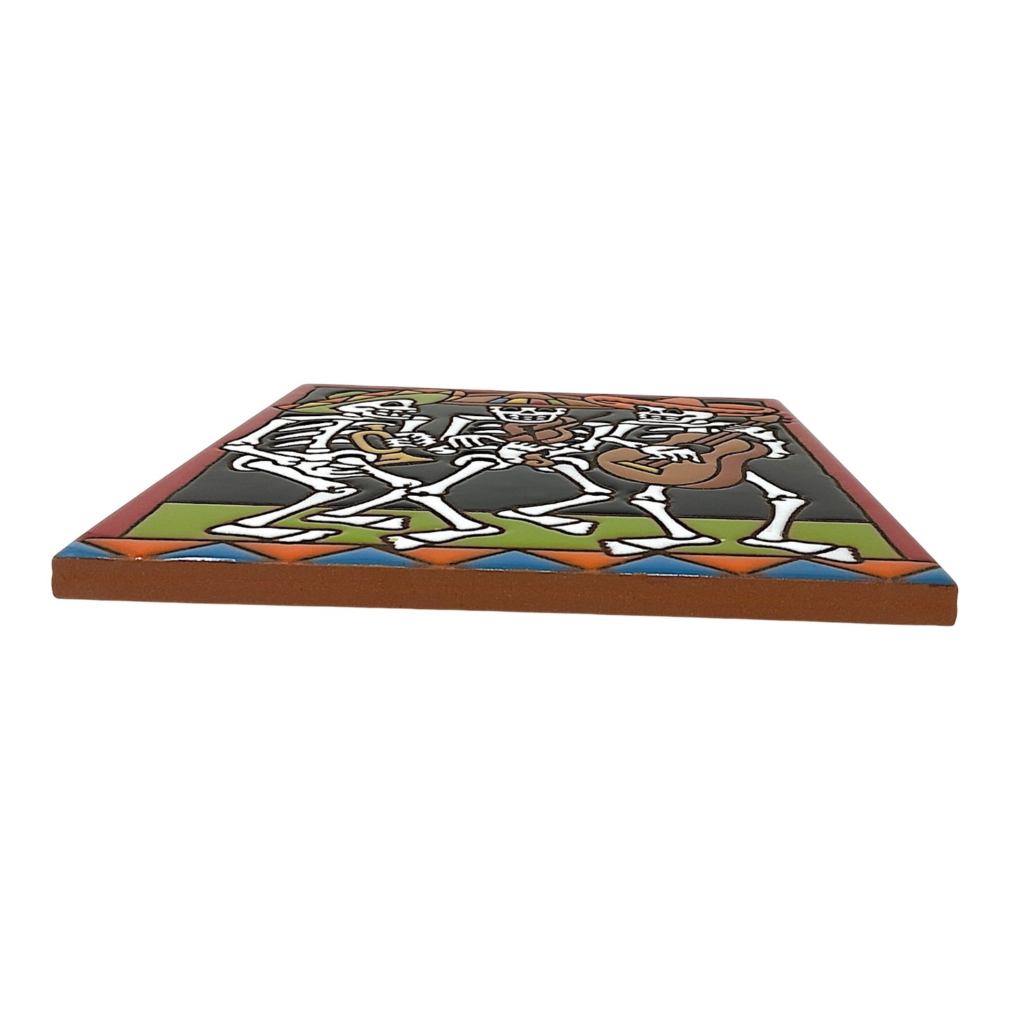 Earthtones Day of the Dead Skeleton Mariachi Band 6X6 Hand Glazed Southwest Decorative Tile or Trivet
