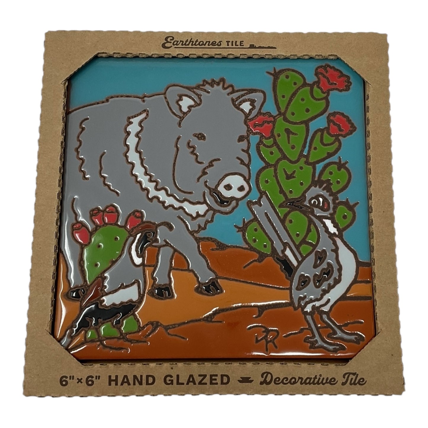 Earthtones Friends of the Southwest Javelina Roadrunner and Quail 6X6 Hand Glazed Decorative Tile