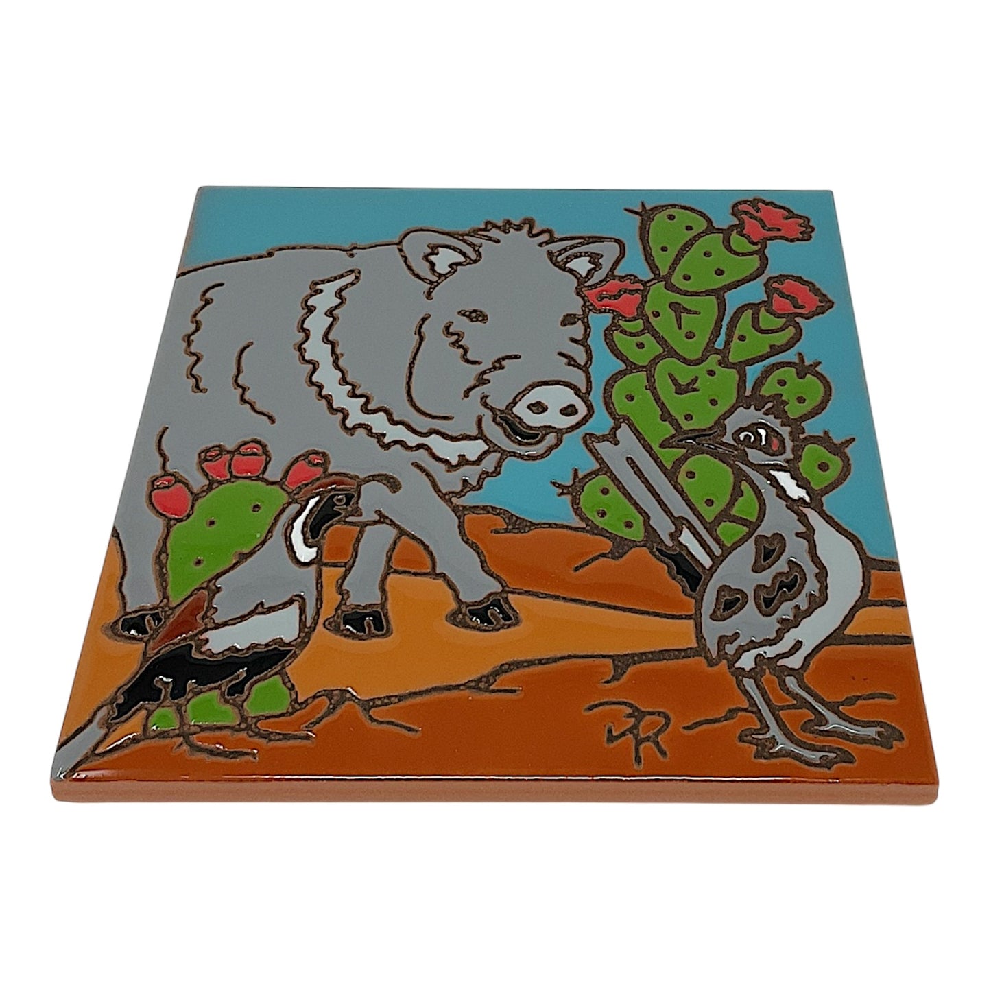 Earthtones Friends of the Southwest Javelina Roadrunner and Quail 6X6 Hand Glazed Decorative Tile
