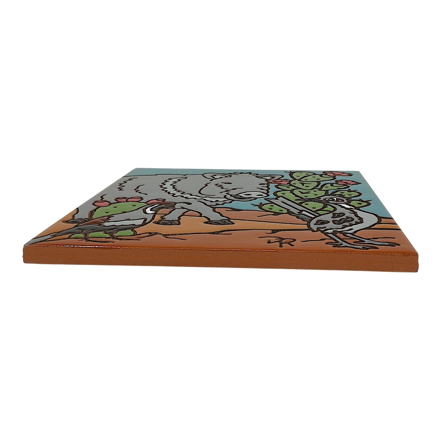 Earthtones Friends of the Southwest Javelina Roadrunner and Quail 6X6 Hand Glazed Decorative Tile