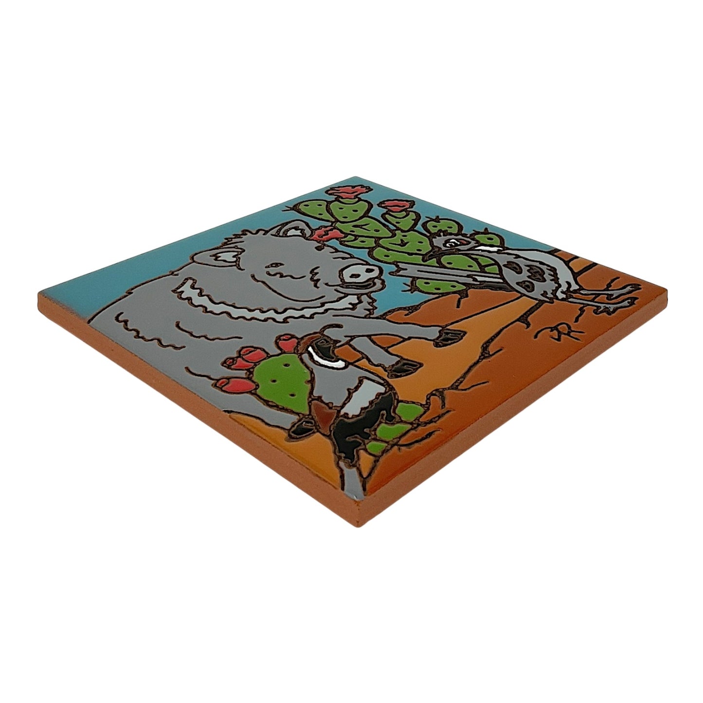 Earthtones Friends of the Southwest Javelina Roadrunner and Quail 6X6 Hand Glazed Decorative Tile