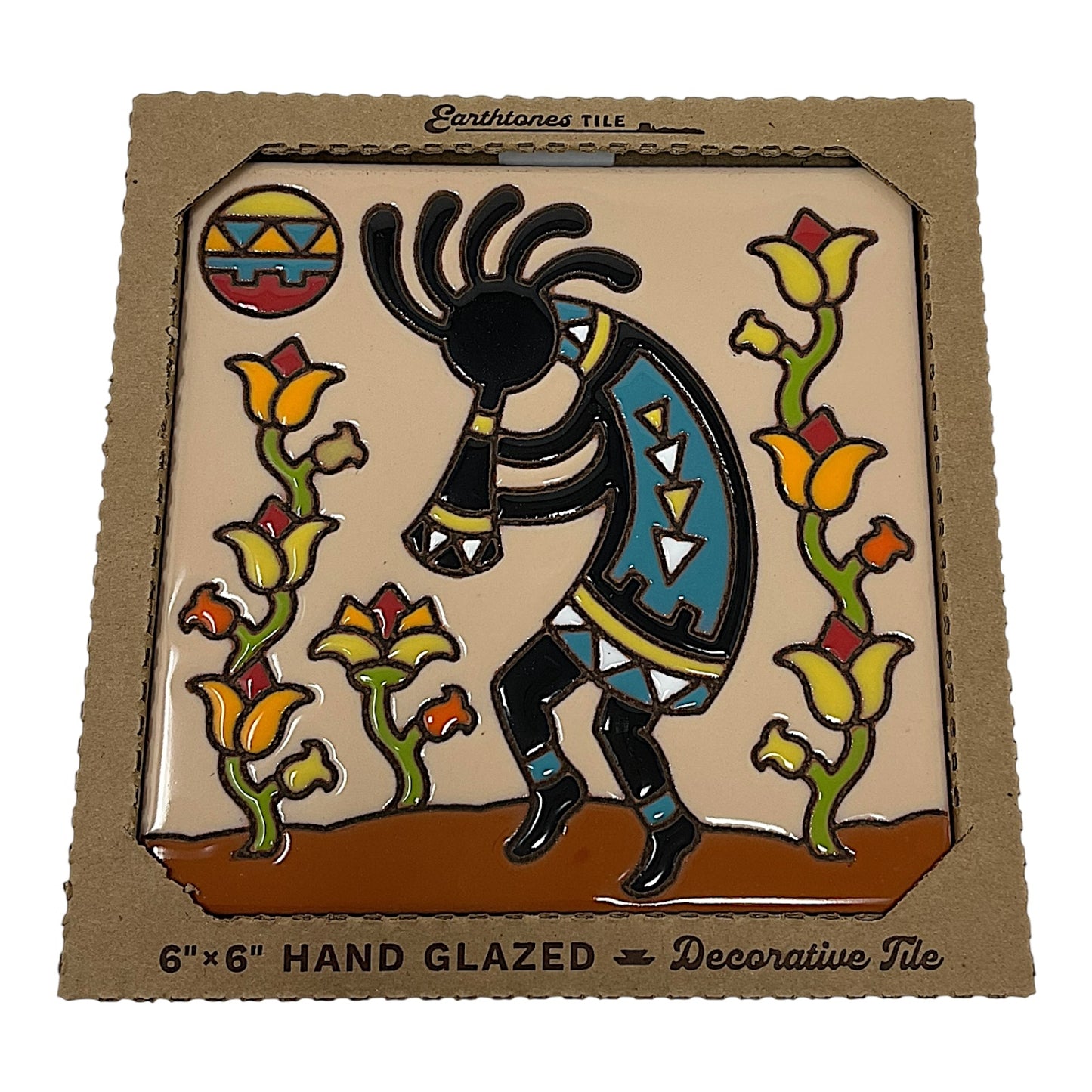 Earthtones Kokopelli Flower Charmer 6X6 Hand Glazed Southwestern Decorative Tile or Kitchen Trivet