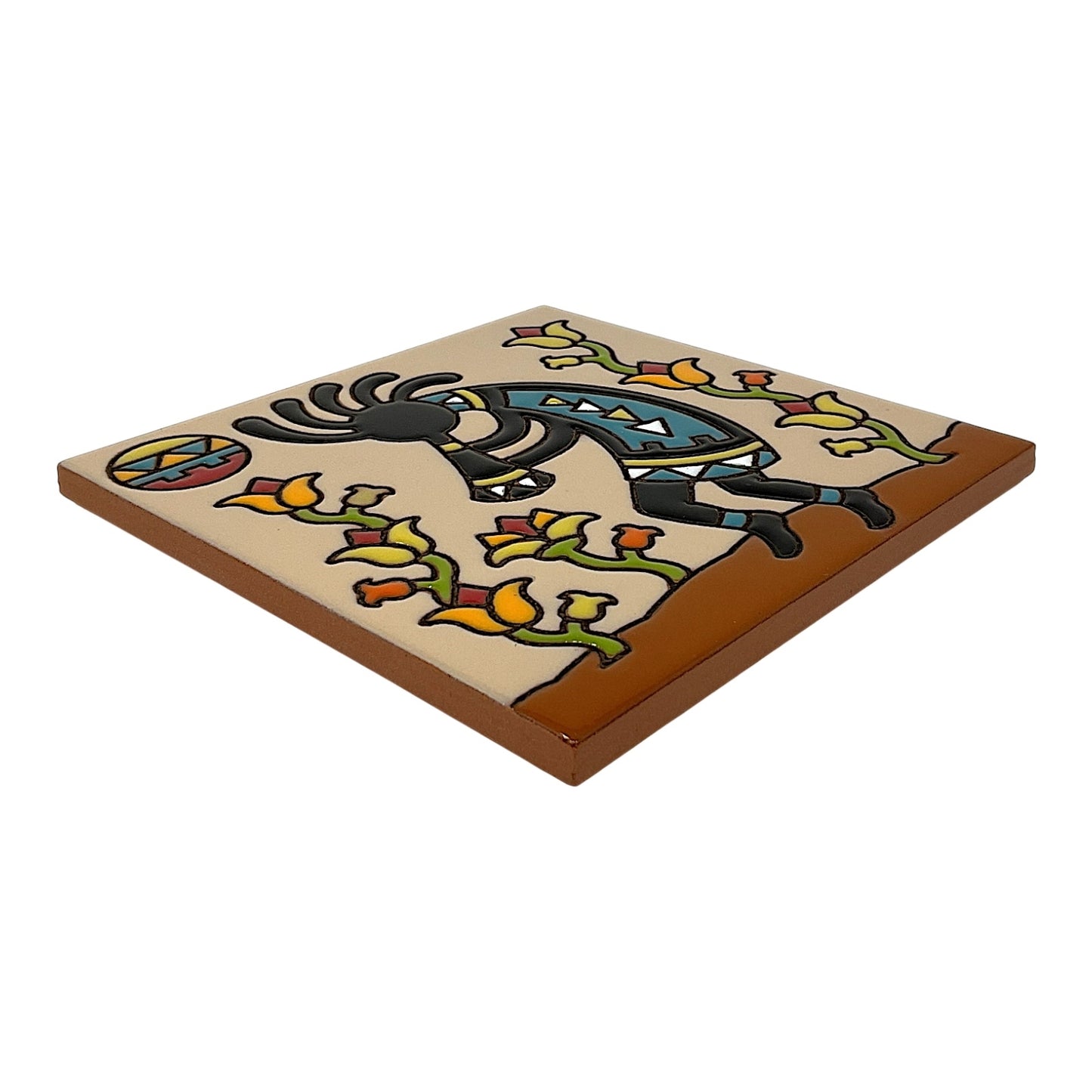 Earthtones Kokopelli Flower Charmer 6X6 Hand Glazed Southwestern Decorative Tile or Kitchen Trivet