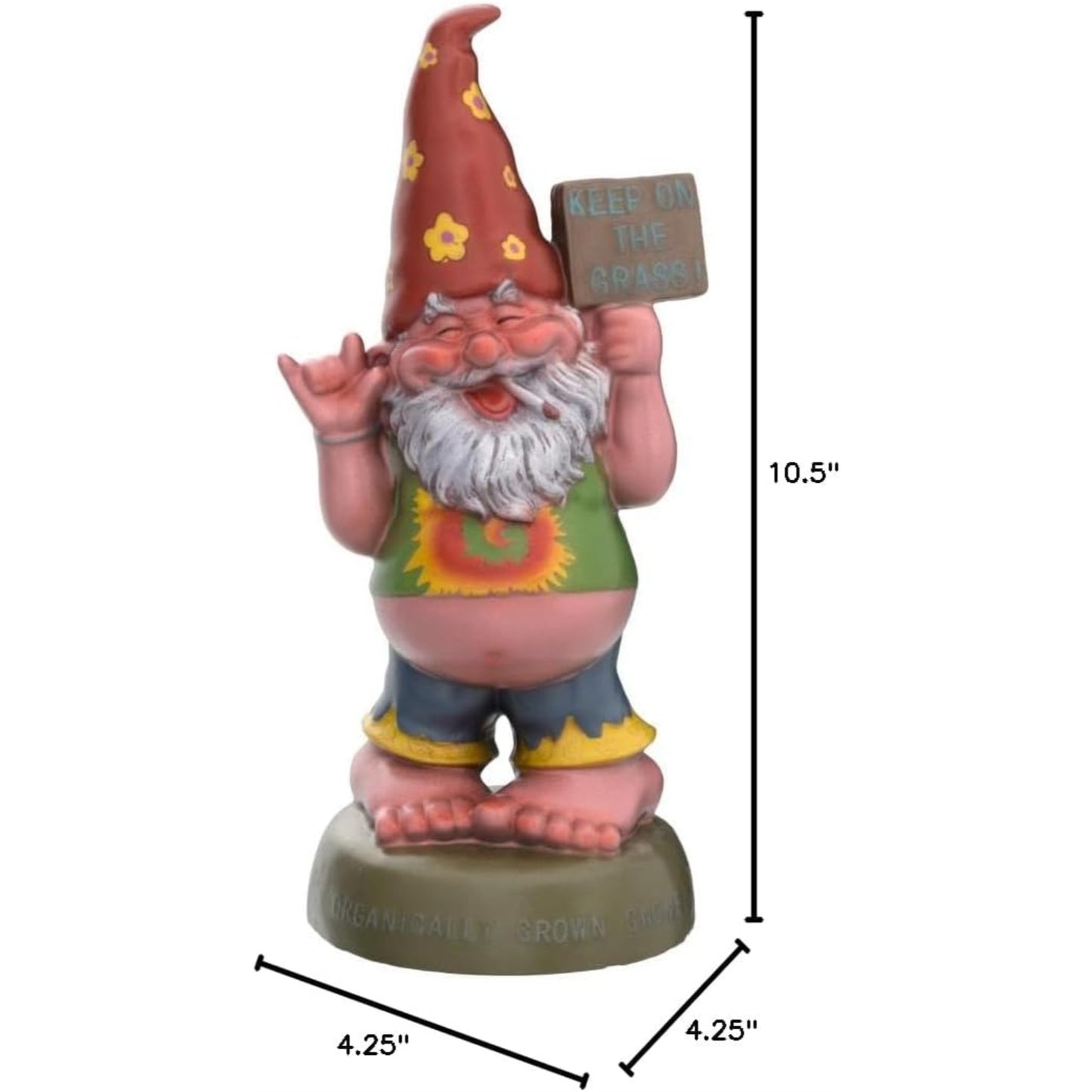 Hippie Gnome Pot Smoking Keep On Grass Garden Gnome Statue 10 inches Tall