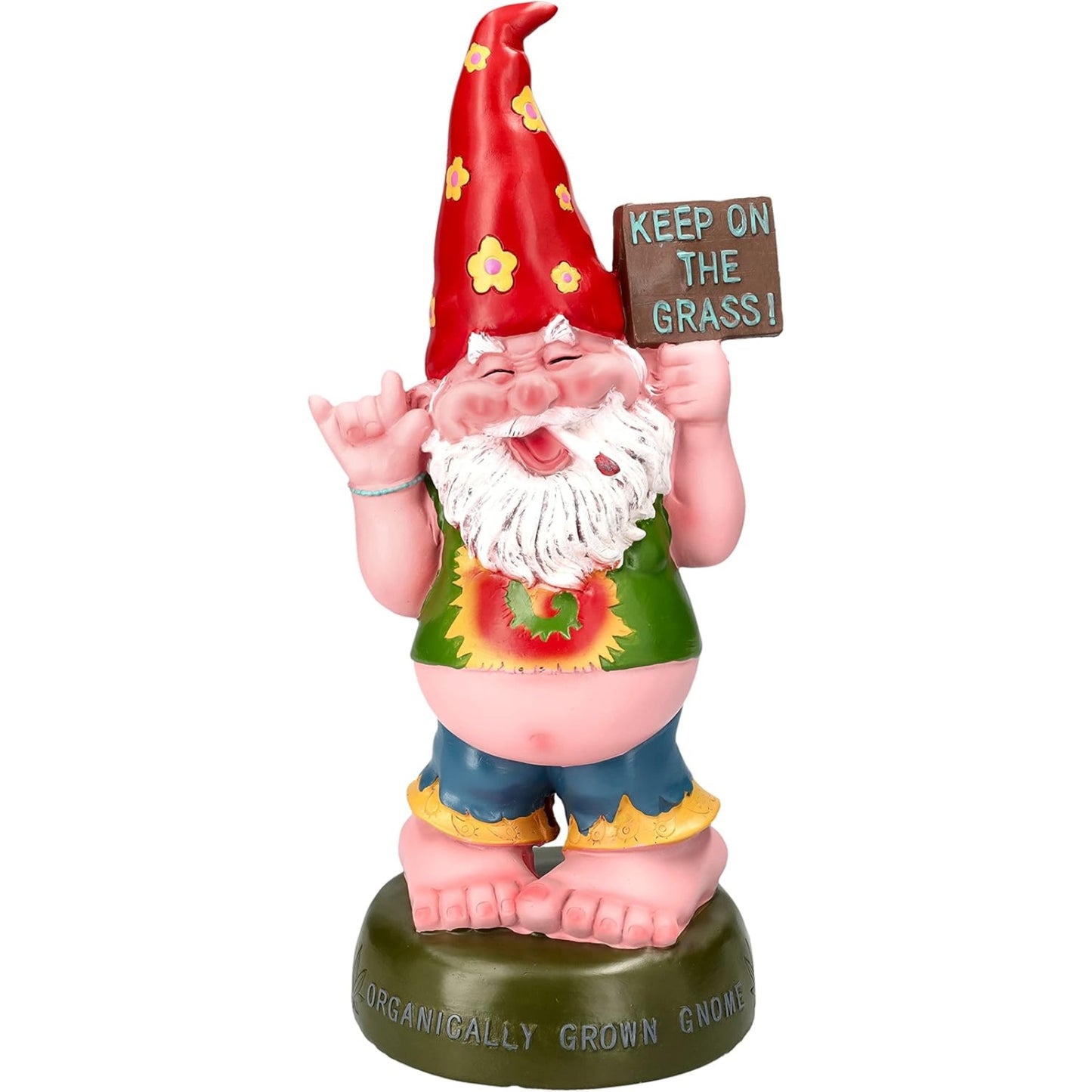 Hippie Gnome Pot Smoking Keep On Grass Garden Gnome Statue 10 inches Tall