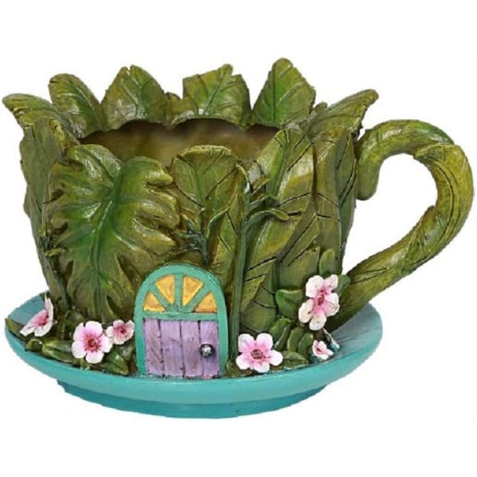 Fairy Garden Teacup Shaped Leaf House Floral Planter 7.5 inch