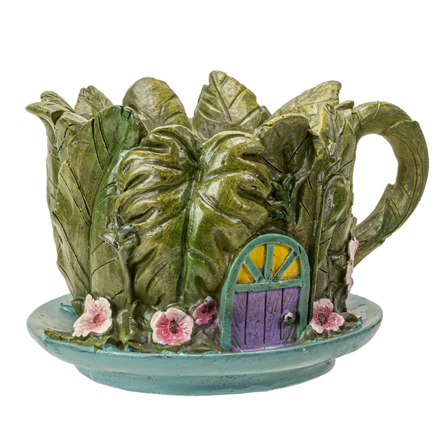 Fairy Garden Teacup Shaped Leaf House Floral Planter 7.5 inch