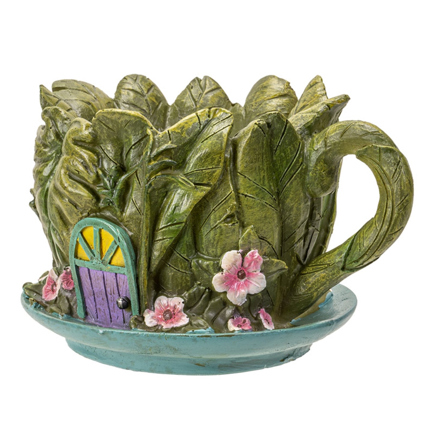 Fairy Garden Teacup Shaped Leaf House Floral Planter 7.5 inch