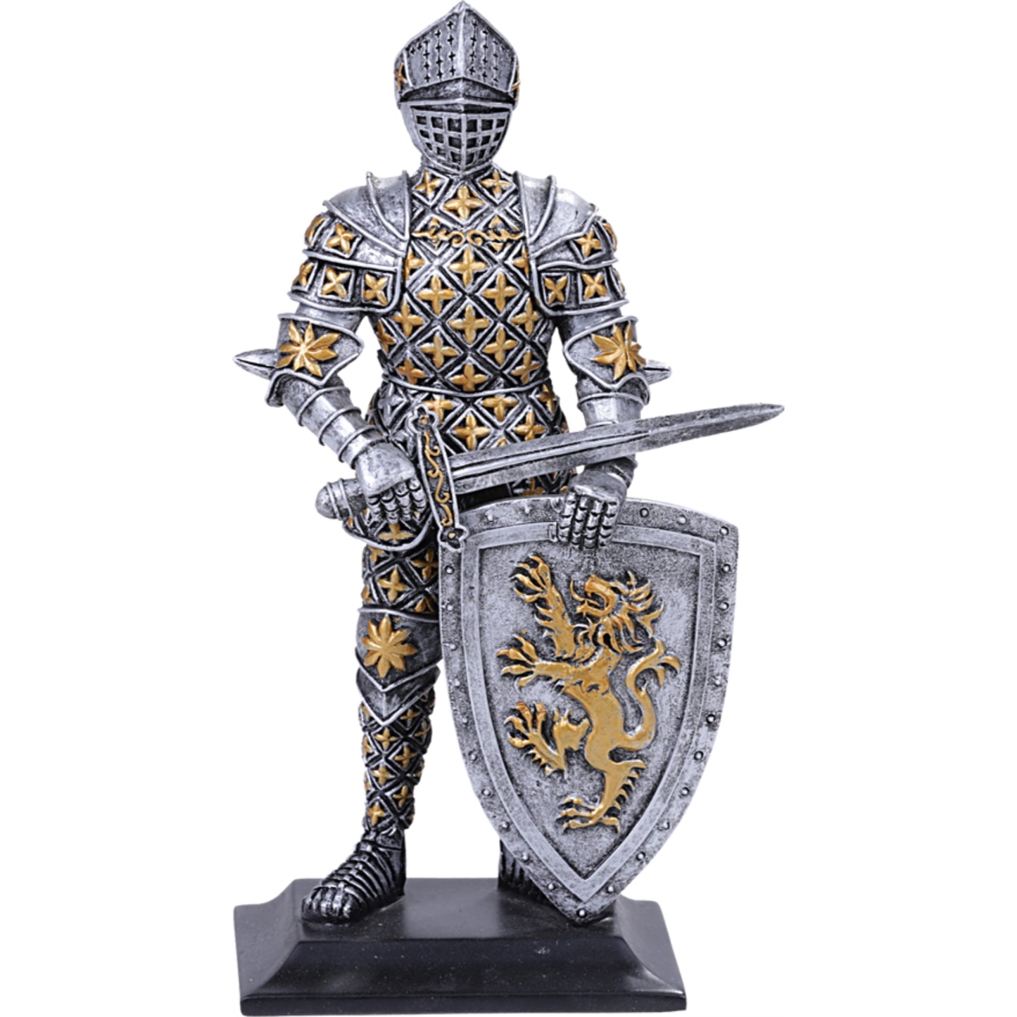 Medieval Crusader Knight of Lyon in Full Shield and Sword Armor Small Figurine 8.25 inch