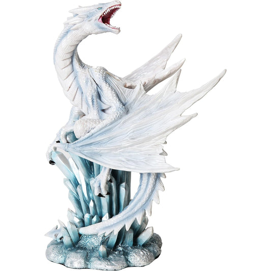 White Ice Dragon on Crystal Mythological Statue Figurine 10.5 inch