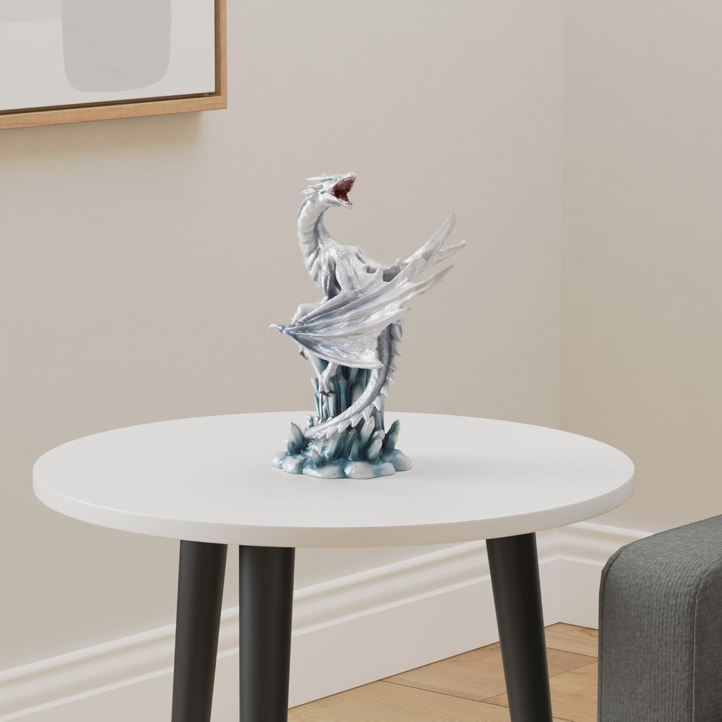 White Ice Dragon on Crystal Mythological Statue Figurine 10.5 inch