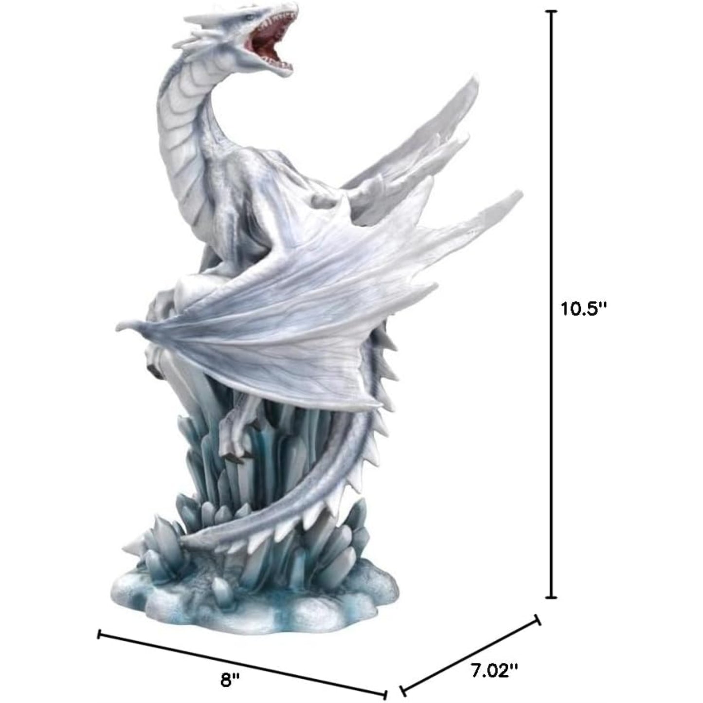 White Ice Dragon on Crystal Mythological Statue Figurine 10.5 inch