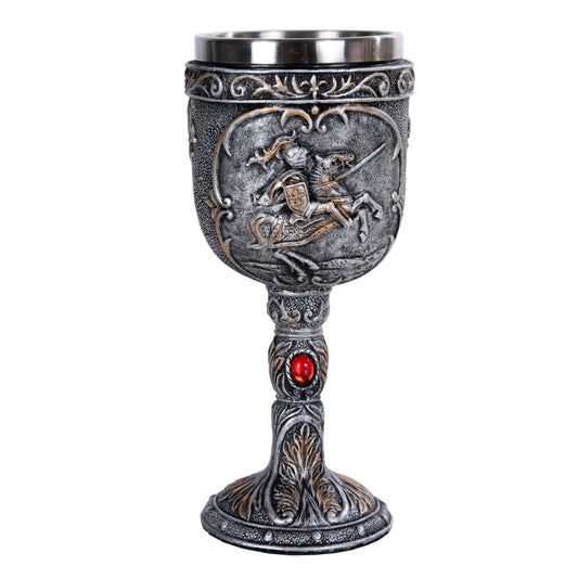 Medieval Knight Wine Goblet Chalice Cup Made of Polyresin With Stainless Steel Cup