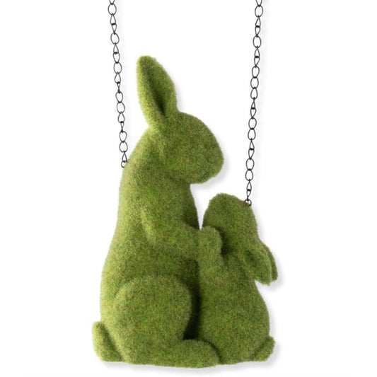 K&K Interiors Flocked Moss Mother and Child Garden Rabbits Arrow Replacement Sign 12.25 Inch - Arrow Sold Separately