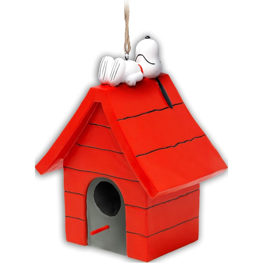 Spoontiques Peanuts Snoopy on Dog House Outdoor Garden Resin Hanging Novelty Birdhouse 9.5 inch
