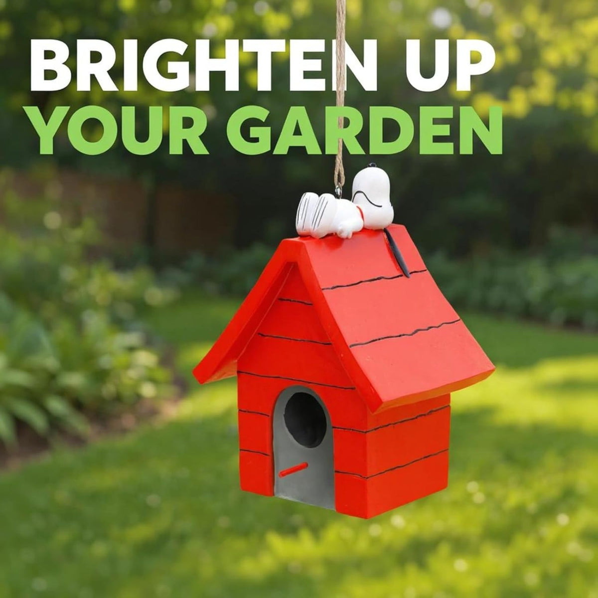 Spoontiques Peanuts Snoopy on Dog House Outdoor Garden Resin Hanging Novelty Birdhouse 9.5 inch