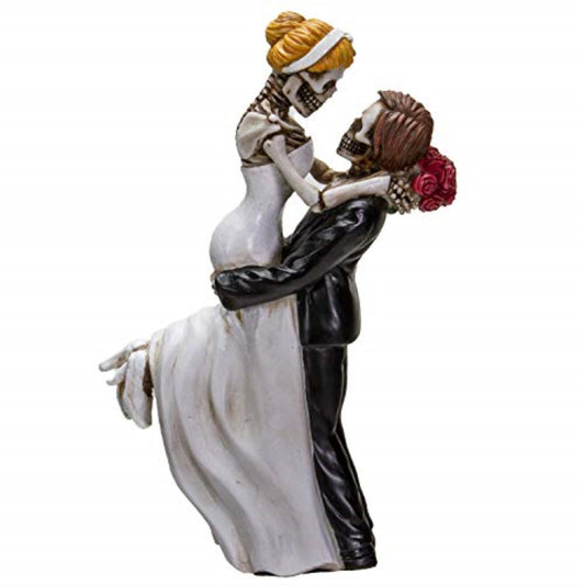 Love Never Dies Skeleton Bride and Groom Wedding Couple Resin Figurine 6.25 inch
