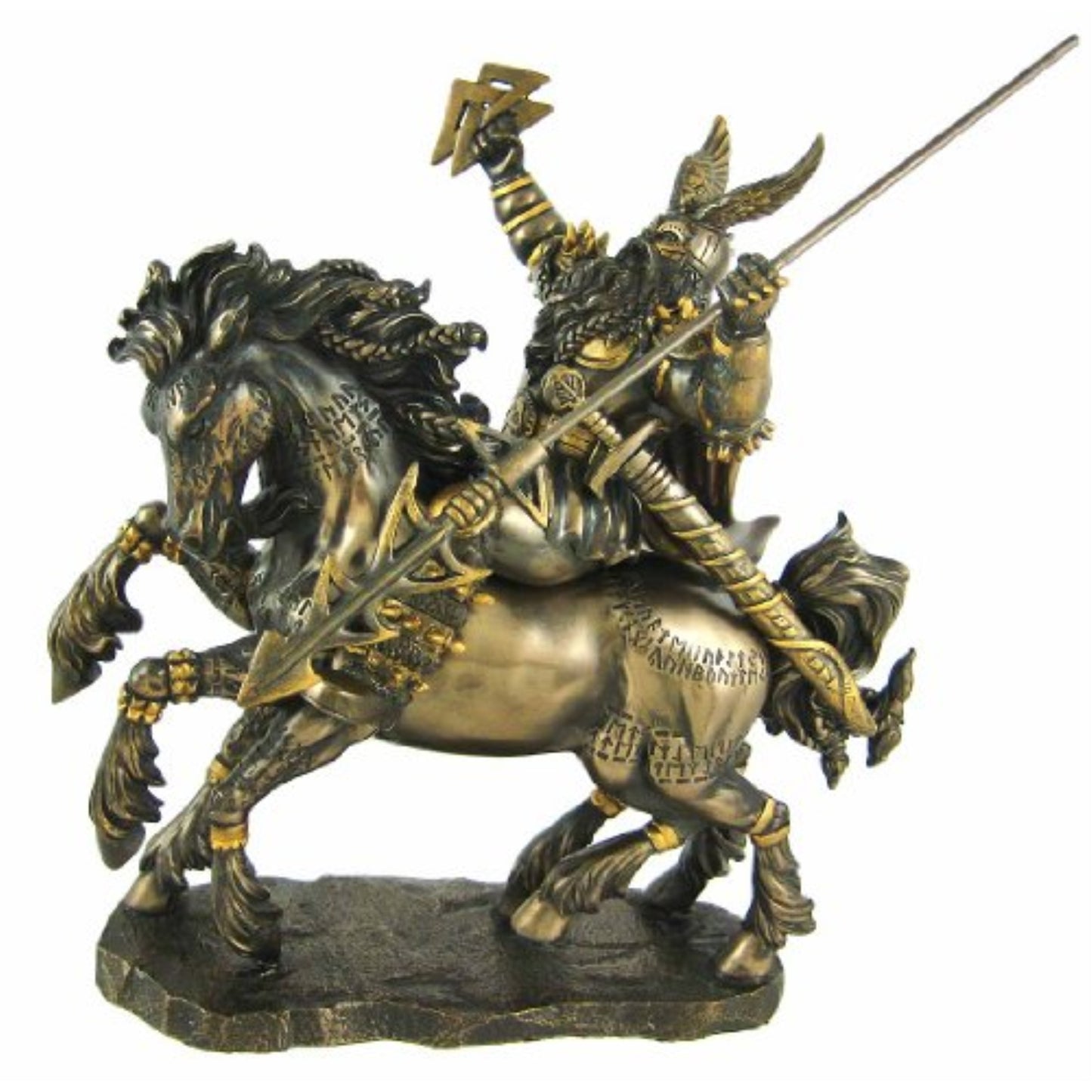 Norse God Odin Riding Horse Bronze Color Resin Statue Figurine  9 x 10.5 inch