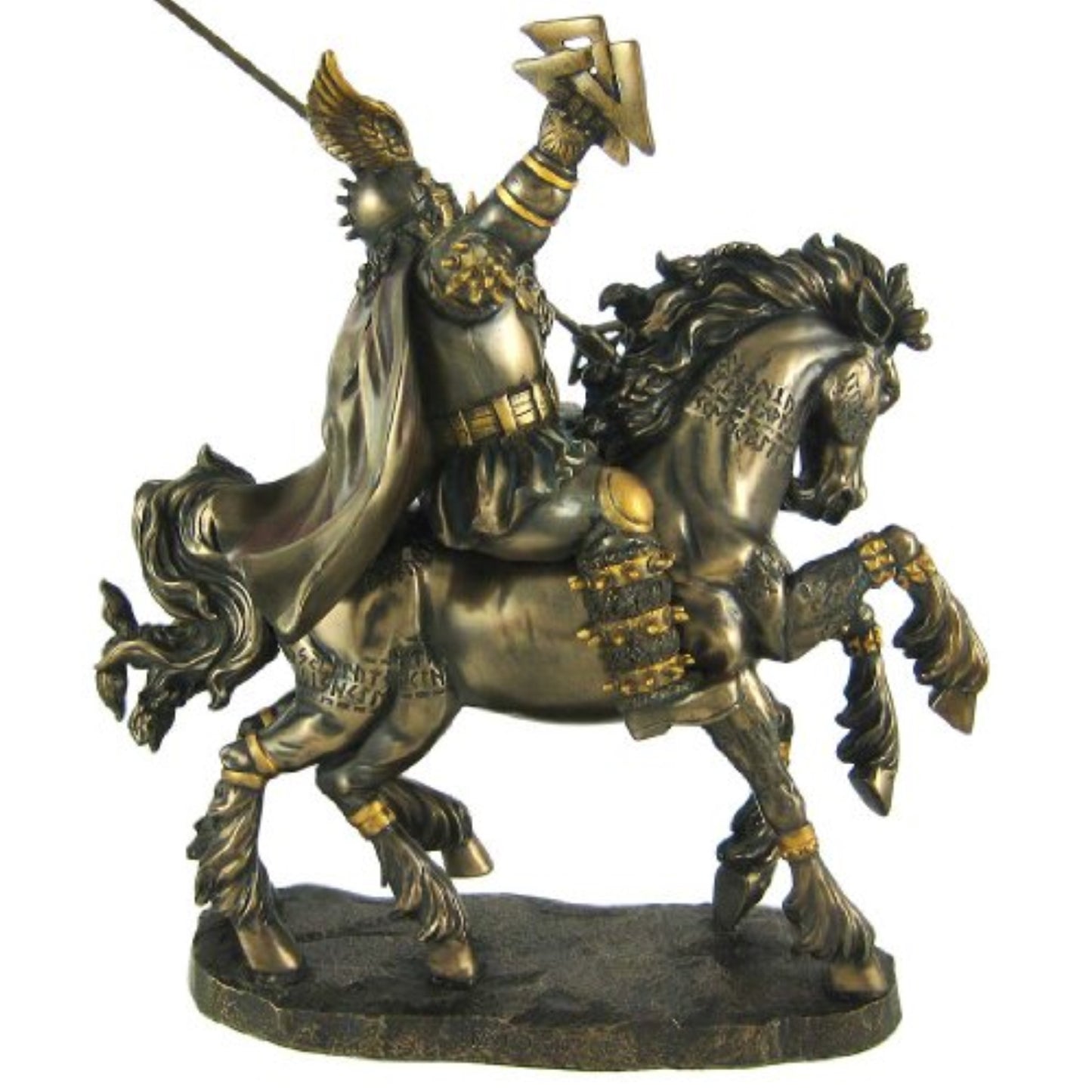 Norse God Odin Riding Horse Bronze Color Resin Statue Figurine  9 x 10.5 inch