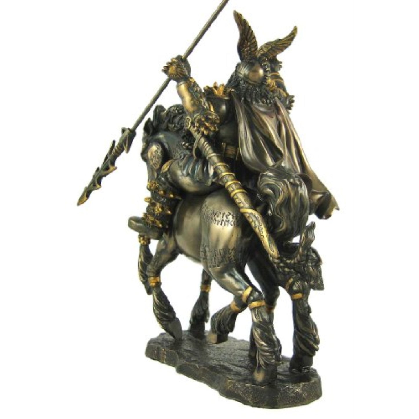 Norse God Odin Riding Horse Bronze Color Resin Statue Figurine  9 x 10.5 inch