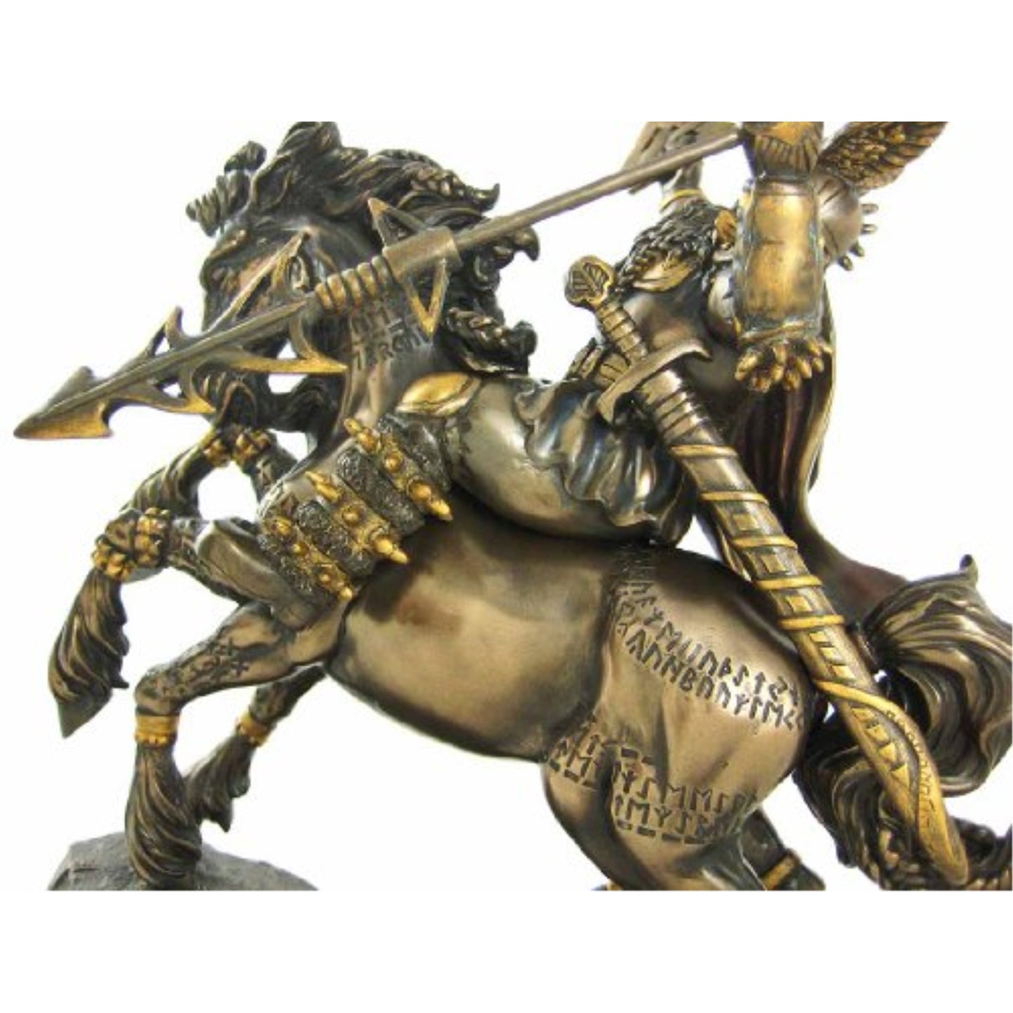 Norse God Odin Riding Horse Bronze Color Resin Statue Figurine  9 x 10.5 inch