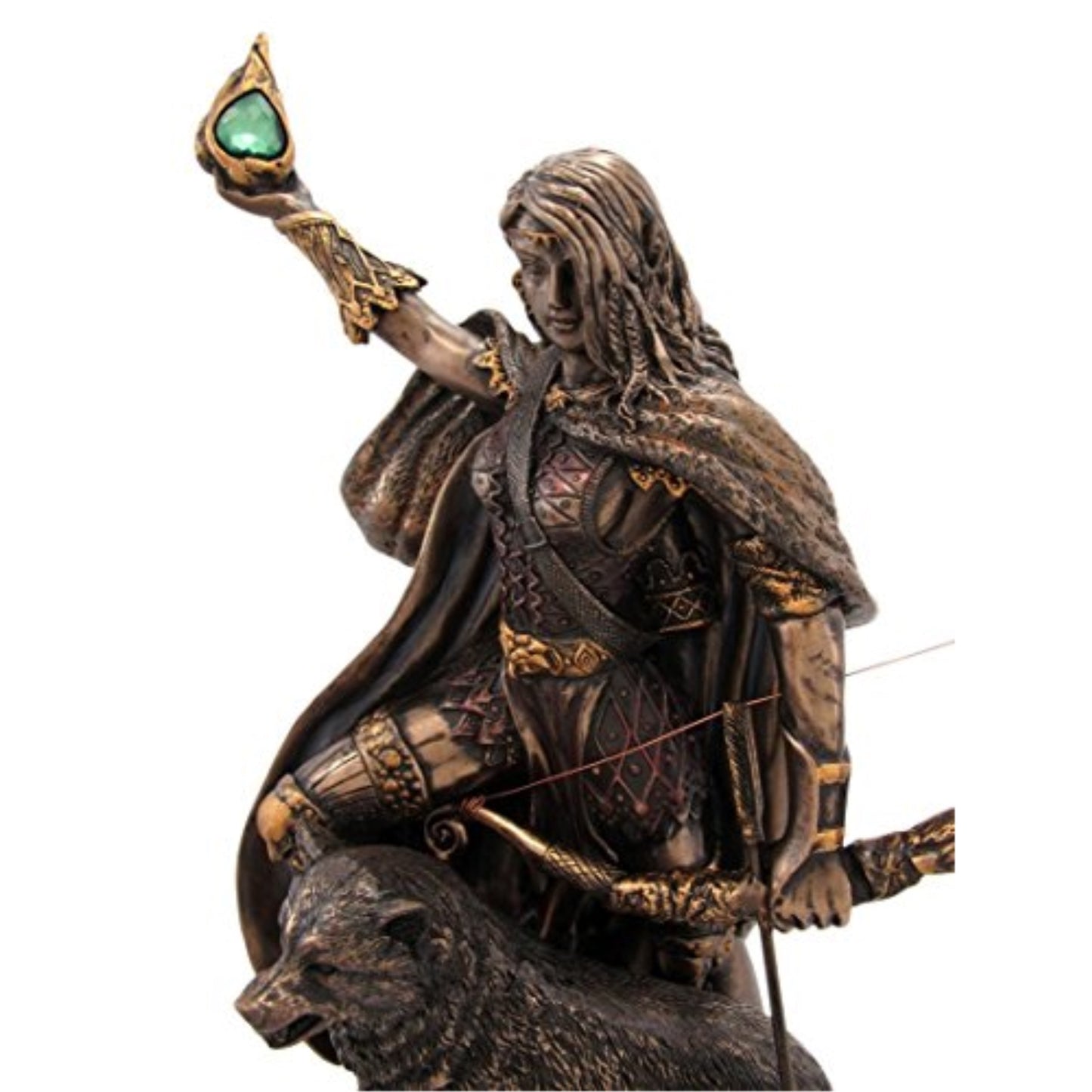 Skadi Warrior with Bow and Arrow and Wolf Resin Statue Figurine 9.1 inch