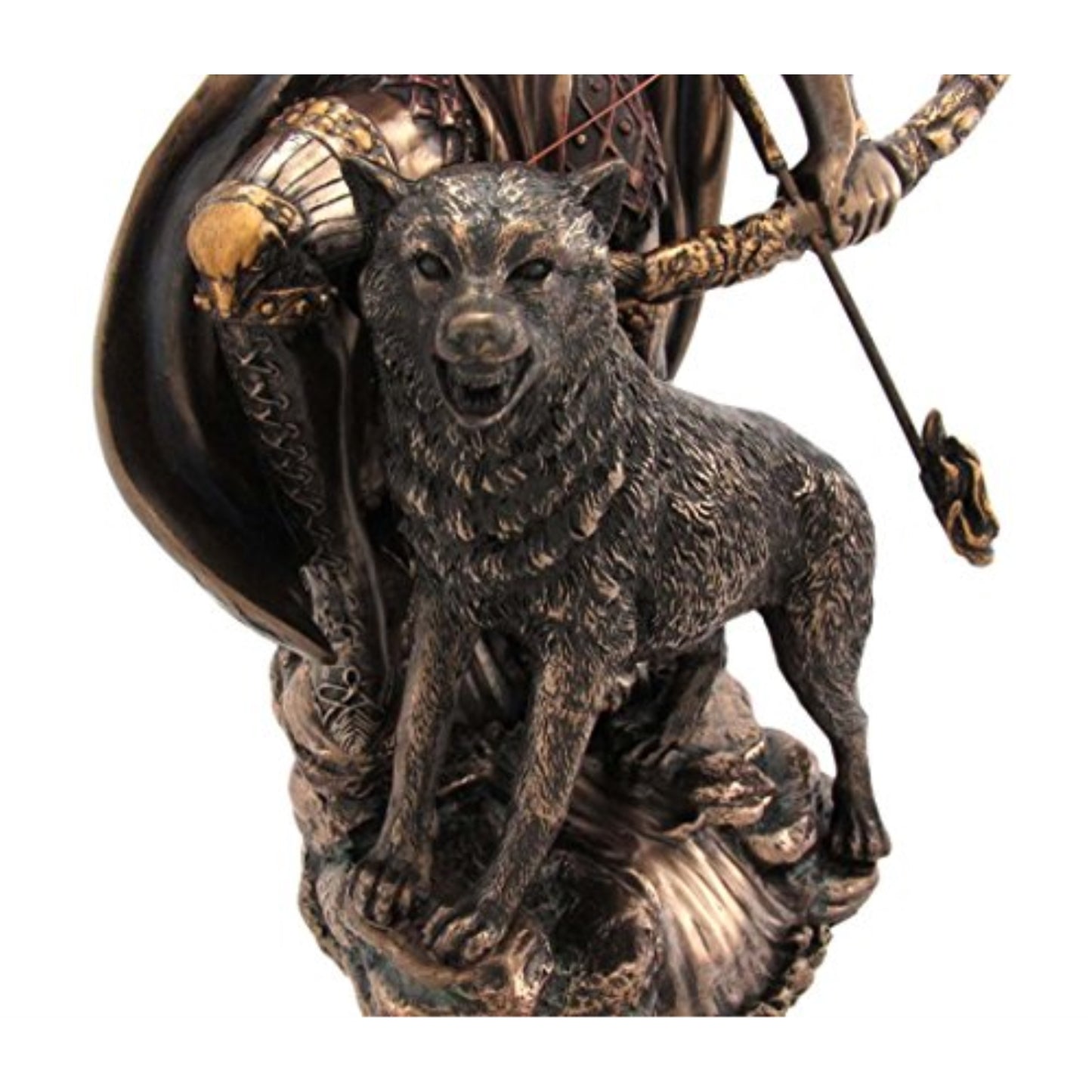 Skadi Warrior with Bow and Arrow and Wolf Resin Statue Figurine 9.1 inch