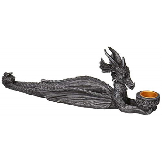 Gray Dragon Hand Painted Resin Incense and Candle Holder 10 inch