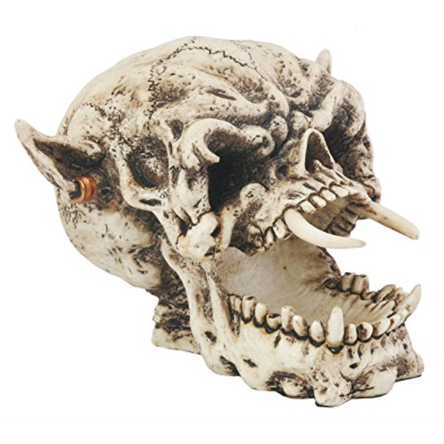 Demon Skull with Fangs Resin Figurine 6.75 inch