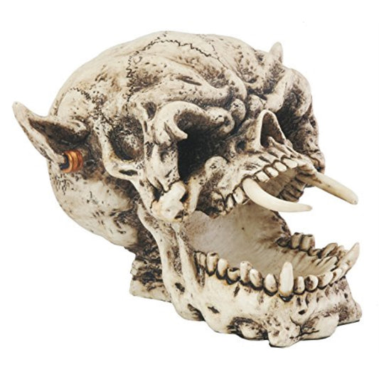 Demon Skull with Fangs Resin Figurine 6.75 inch