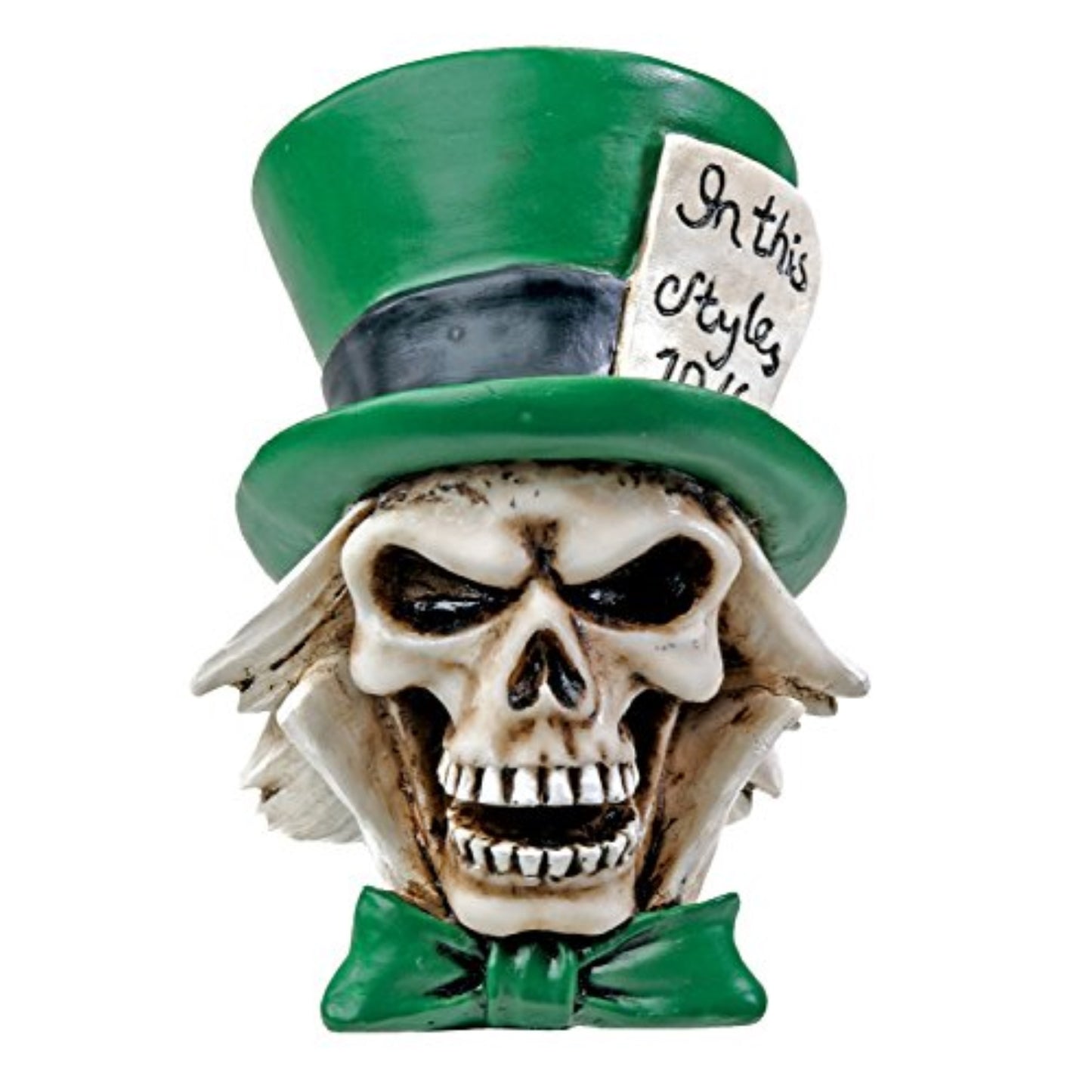The Hatter Skull Wearing Green Hat Resin Figurine 3 inch