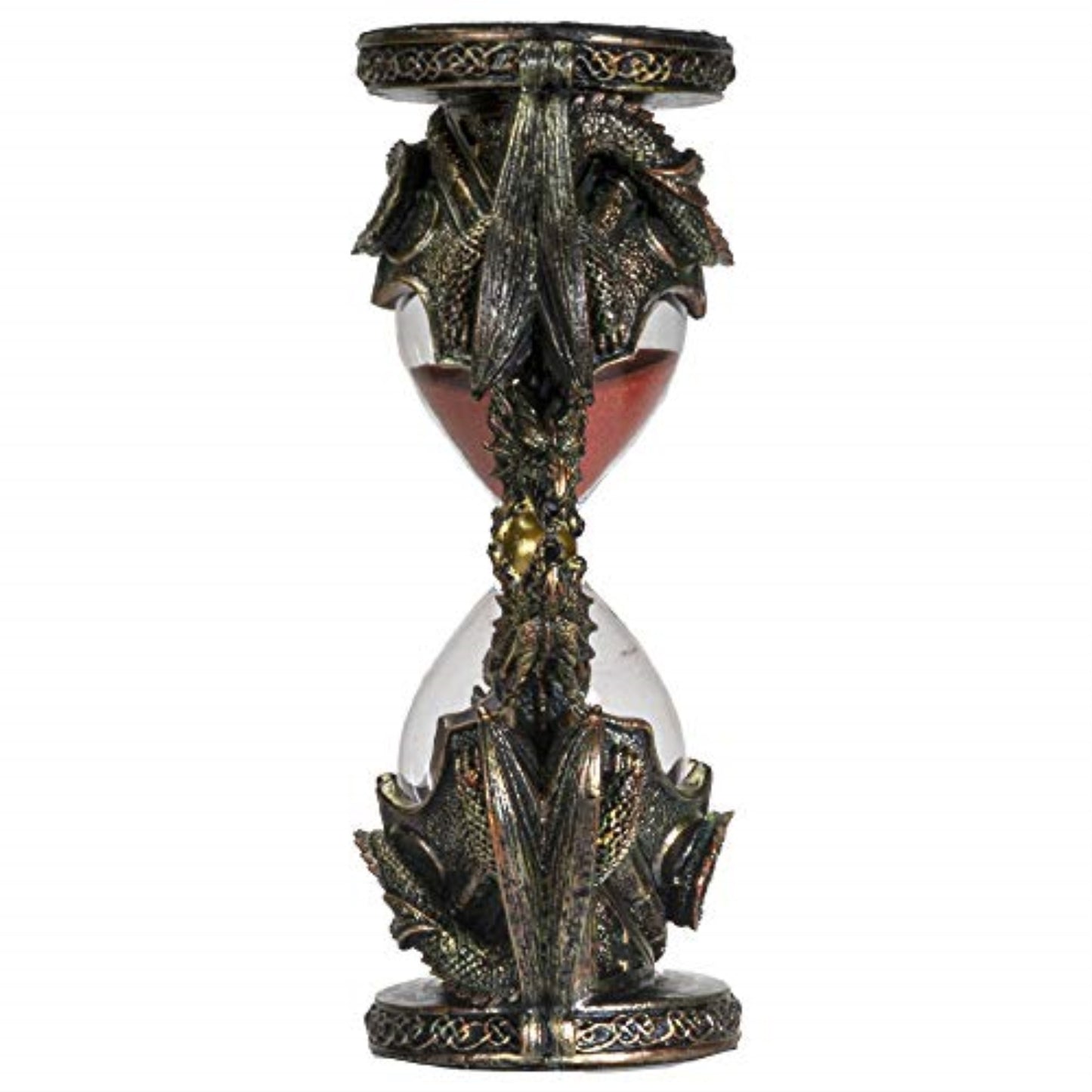 Gothic Fantasy Double Twin Dragons Sandtimer Red Sand Hourglass Sculptural Decor 7.4 inches Tall