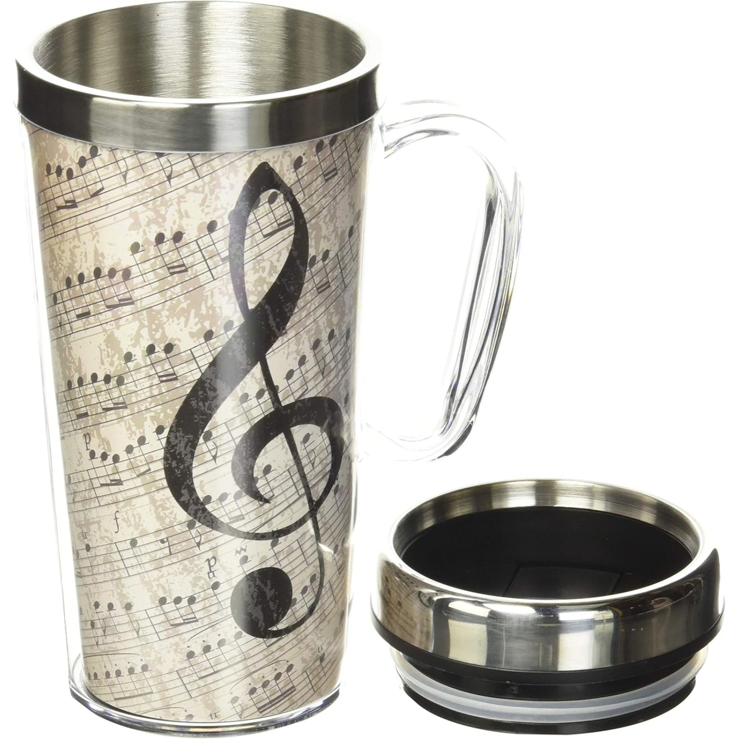 Spoontiques Music Notes Double Walled Stainless and Acrylic Insulated Travel Mug 14 ounce
