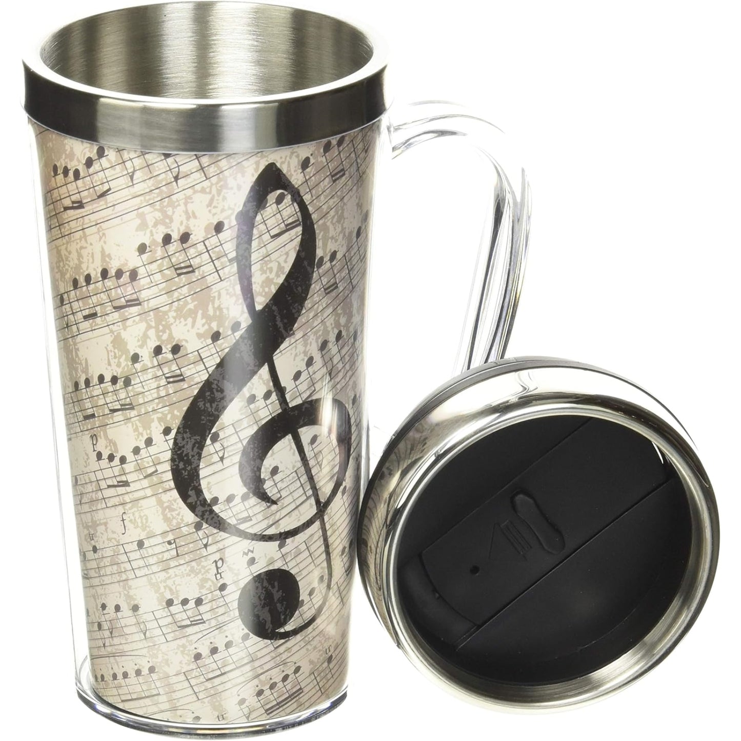 Spoontiques Music Notes Double Walled Stainless and Acrylic Insulated Travel Mug 14 ounce