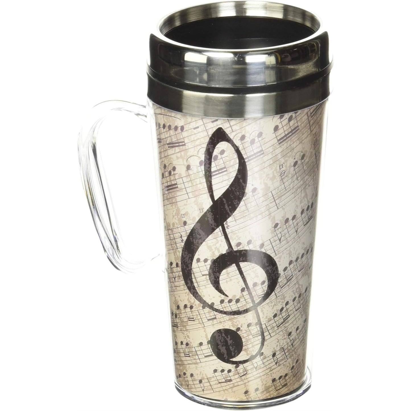Spoontiques Music Notes Double Walled Stainless and Acrylic Insulated Travel Mug 14 ounce