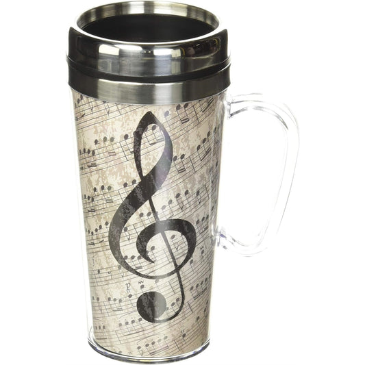 Spoontiques Music Notes Double Walled Stainless and Acrylic Insulated Travel Mug 14 ounce