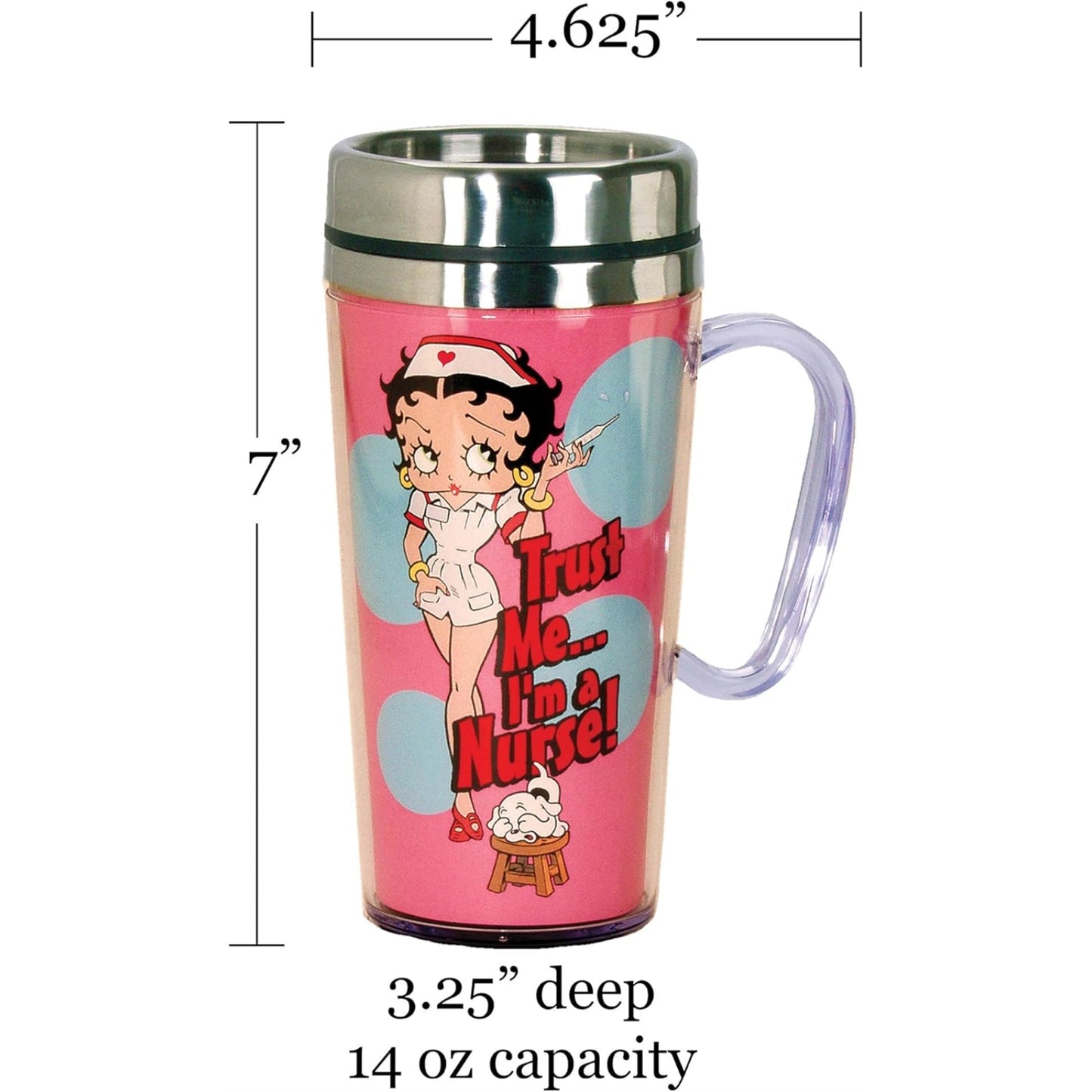 Spoontiques Betty Boop Trust Me I'm a Nurse Double Walled Stainless and Acrylic Insulated Travel Mug 14 ounce
