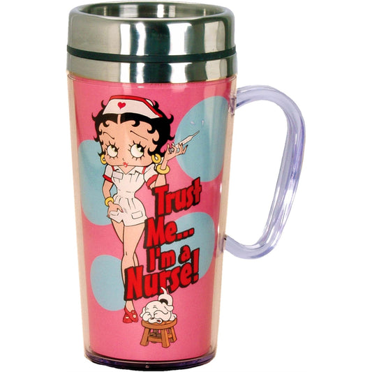 Spoontiques Betty Boop Trust Me I'm a Nurse Double Walled Stainless and Acrylic Insulated Travel Mug 14 ounce