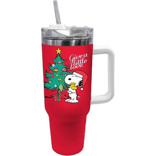 Spoontiques Peanuts Snoopy Christmas Stainless Steel Double Wall Insulation Travel Mug with Sturdy Handle 40 ounce