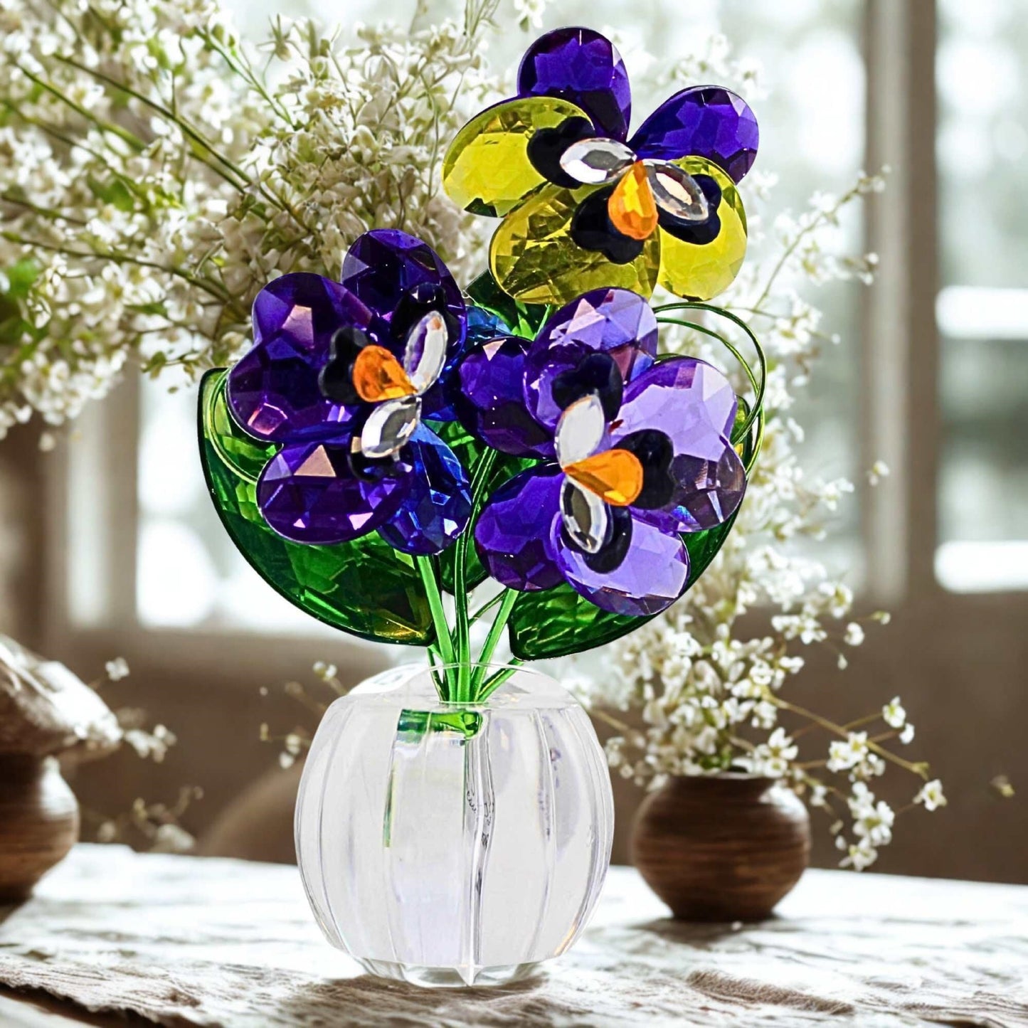 Ganz Pansy Posy Pot Acrylic Multicolored Flower Figurine 4 inch