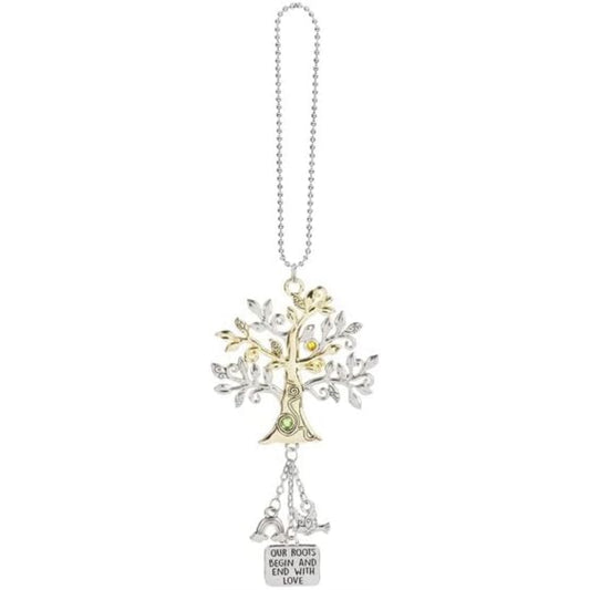 Ganz Our Roots Begin and End with Love Tree of Life Zinc Car Charm Silver and Gold