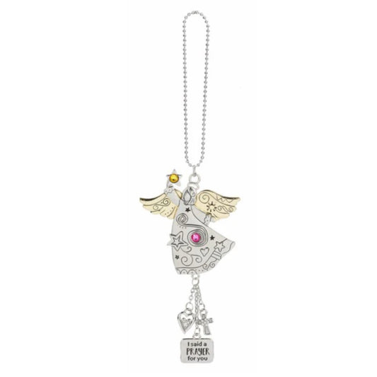 Ganz Silver and Gold Angel I Said a Prayer For You Car Charm 7 inches with Silver Chain
