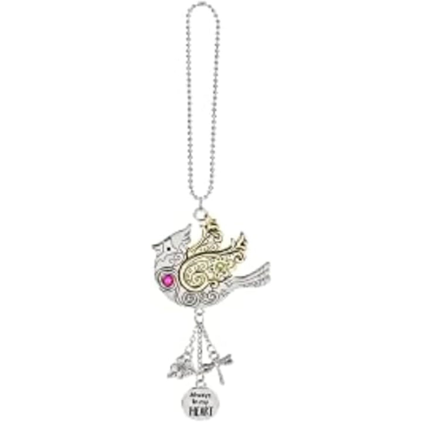 Ganz Silver and Gold Cardinal Car Charm 2 Inches with Silver Chain