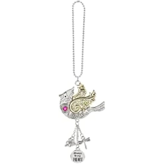 Ganz Silver and Gold Cardinal Car Charm 2 Inches with Silver Chain